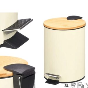Cos Gunoi Metalic 3L Capac Bambus - Bej Design Modern, Bucatarie Compacta